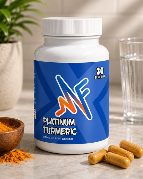 Mindful Platinum Turmeric supplement in a clean lifestyle setup with wellness elements